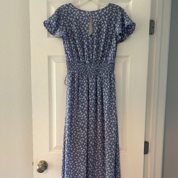 Sienna Sky Light Blue Floral Short Sleeve Chiffon Long Dress - Picture 3 of 7